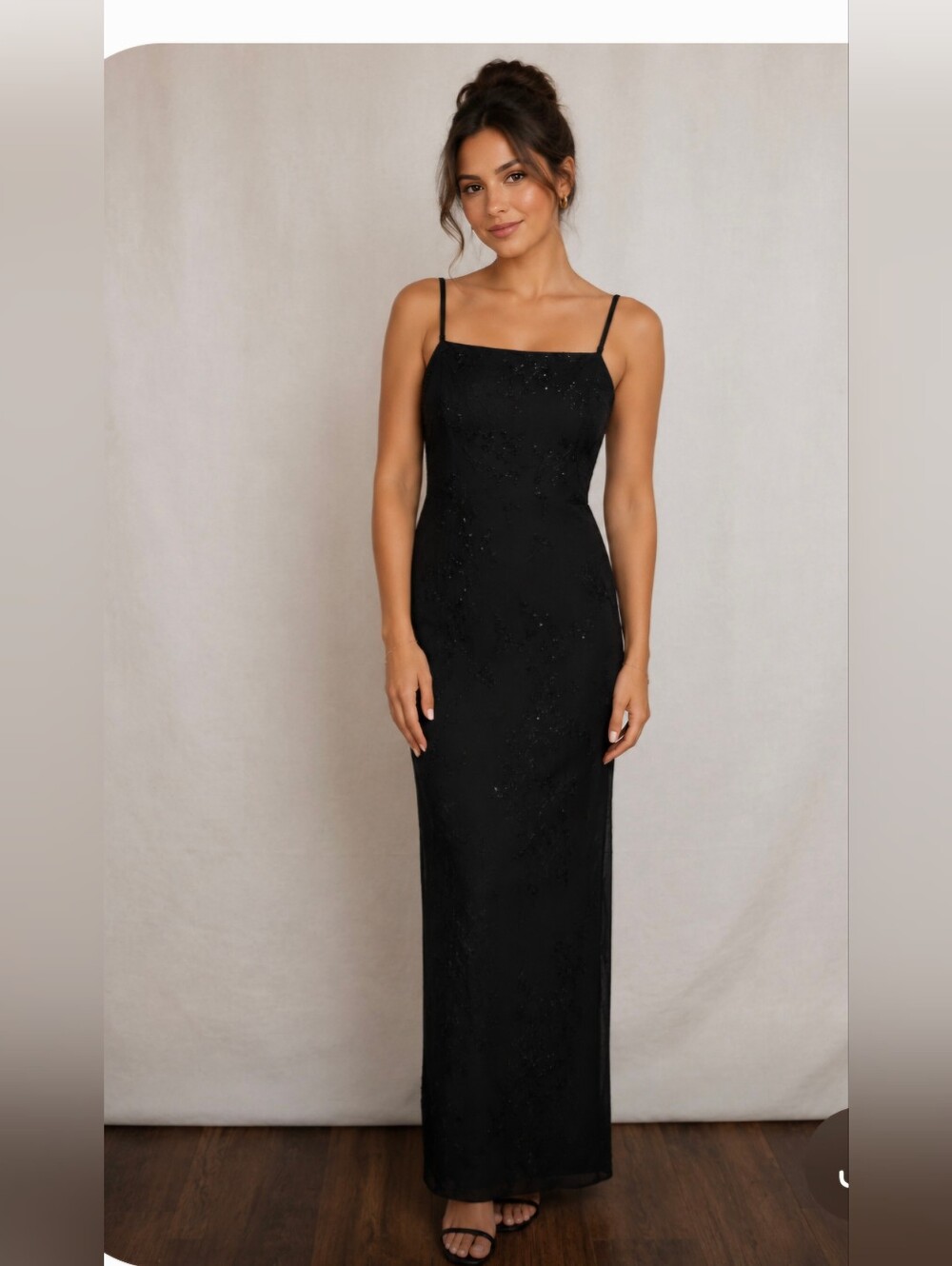 Vtg Y2k City Triangles Black Beaded Slip Gown Size M